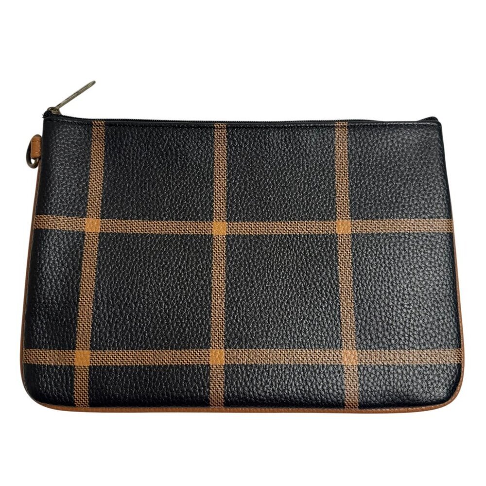 Thirty-One NWOT Rubie Mini Windowpane Plaid Black Brown Zip Make Up Bag Pouch